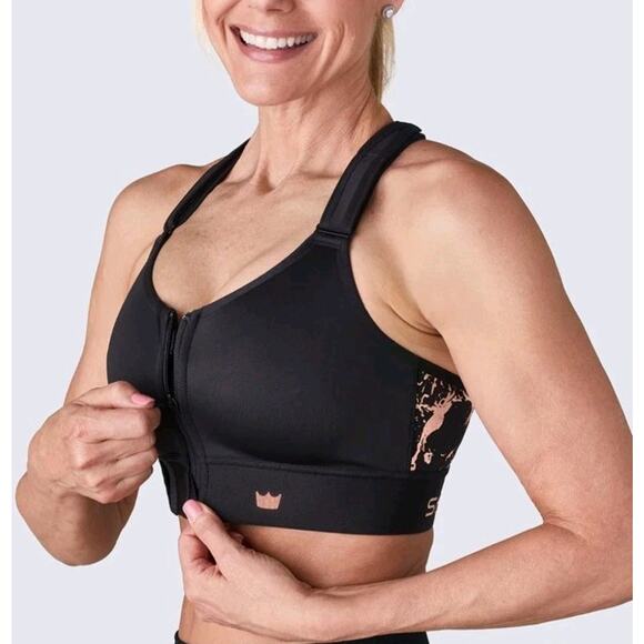 Shefit Flex Sports Bra High Impact Zip Front Black Gold Adjustable 110003 Sz S - Picture 1 of 7